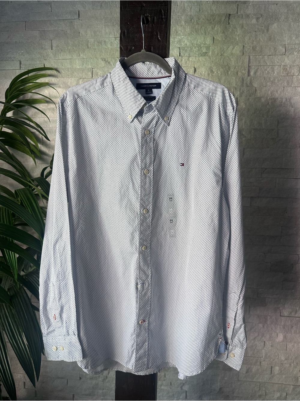 Tommy Hilfiger Men’s White Micro-Pattern Button-Down Shirt Shirt M New Tags